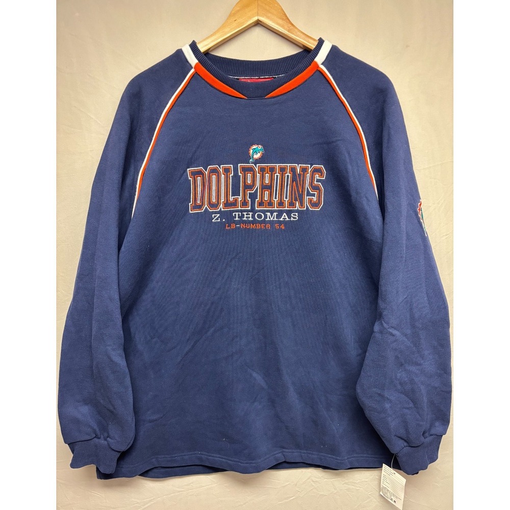 Miami Dolphins Crewneck Sweatshirt Men's Blue Raglan Sleeve Large NWT Vintage‎